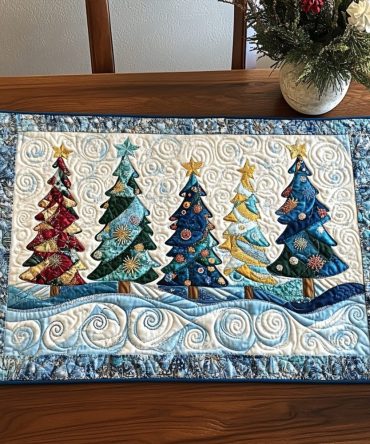 Snowflake Wishes Quilted Placemat — Winter & Holiday Table Mat with Snowflake Design, Soft Cotton, Heat-Protective, Machine-Washable for Seasonal Entertaining