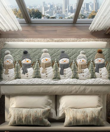 Snowman Holiday Magic Quilted Bed Runner — Cheerful Snowman-Themed Bedding Accent For Festive Winter & Holiday Home Decorating
