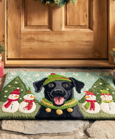 Snowman Labrador Play Mat — Whimsical Snow Day Labrador Doormat, Durable Outdoor Coir Welcome Rug With Anti-Slip Backing For Winter