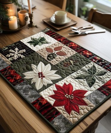 Snowy Pattern Quilted Placemat — Winter Table Decor, Soft Cotton Blend, Heat-Resistant, Easy-Care Seasonal Accent & Gift Idea
