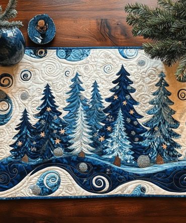 Winter Snowy Pine Quilted Placemat — Festive Evergreen Table Mat with Insulated Padding for Holiday Dining, Easy Care