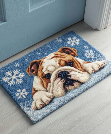 Snowy Pup Welcome Mat - Winter Dog Print Outdoor/Indoor Doormat, All-Weather & Water-Resistant Surface With Non-Slip Backing For Cozy Entries