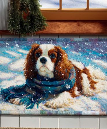 Snowy Spaniel Winter Doormat – Cute Spaniel Dog Coir Welcome Rug, Holiday Front Door Mat For Porch & Entry, Durable Outdoor/Indoor Non-Slip Mat
