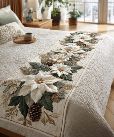 Snowy Splendor Quilted Bed Runner — Elegant Winter Wonderland Bedding Accent With Frosted Motifs, Soft Insulating Layer