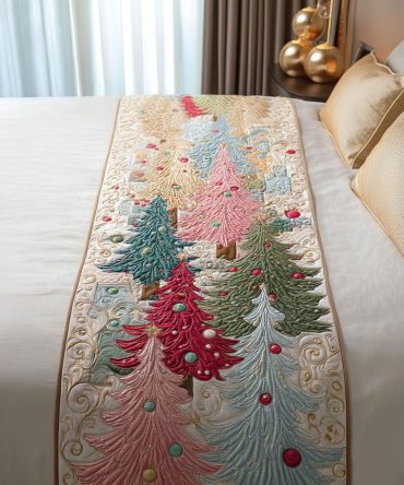 Snowy Spruce Quilted Bed Runner – Winter Cabin Bedding Accent With Evergreen Motif, Cozy Cotton-Blend, Reversible Design