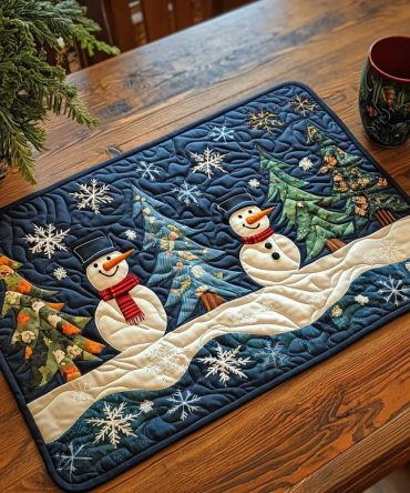 Snowy Wonderland Quilted Placemat — Charming Winter Scene Table Accent with Cozy Quilting, Ideal for Holiday & Seasonal Tables