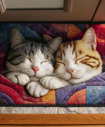 Snuggle Cats Doormat — Cozy Pairing Cat Welcome Mat, Soft Durable Indoor/Outdoor Rug With Anti-Slip Backing And Easy-Care Surface For Pet Homes