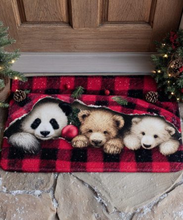 Adorable Snuggly Bear Trio Welcome Mat - Cute Bear Family Design, Soft Indoor/Outdoor Coir Rug With Non-Slip Backing