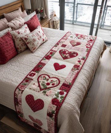 Soft Romance Quilted Bed Scarf — Pastel Floral Decorative Bed Runner For A Cozy, Layered Look On King & Queen Beds