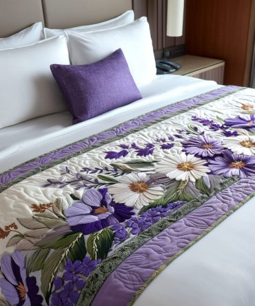 Soft Spring Embrace Quilted Bed Runner — Delicate Floral Pastel Accent Scarf For Refreshing Bedroom Makeovers (Queen/King)