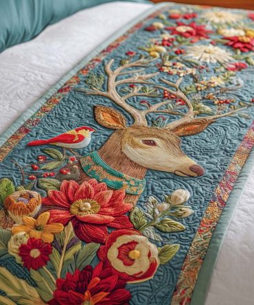 Song Of The Forest Quilted Bed Runner — Serene Woodland Bedding Accent With Elegantly Stitched Quilting For Cozy Rooms
