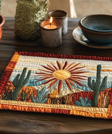 Sonoran Sun Quilted Placemat - Desert Sunset Palette with Turquoise Accents, Handcrafted Cotton Mat for Warm Southwestern Tables