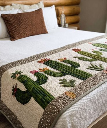 Southwest Serenity Quilted Bed Runner - Serene Desert Accent Throw For Bed & Lounge , Soft Cotton, Lightweight, Reversible