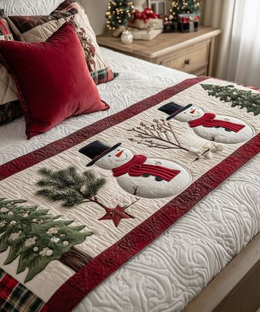 Spark Of Noel Holiday Quilted Bed Runner — Festive Red & Green Decorative Bed Scarf For Christmas, Soft Quilted Seasonal Accent