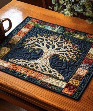 Spirit Leaves Quilted Dining Placemat — Botanical Cotton Table Mat with Artistic Stitching, Insulating & Easy-Care