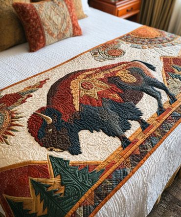 Southwest Spirit Quilted Bed Runner , Plains-Inspired Geometric Accent For Queen & King Beds, Reversible & Durable