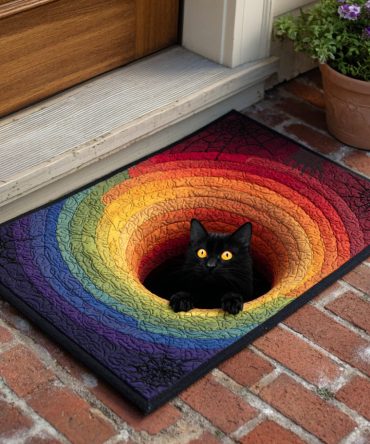 Black Cat Midnight Welcome Mat — Spooky & Stylish Halloween Door Rug With Durable Surface, Anti-Skid Backing For Indoor/Outdoor Use