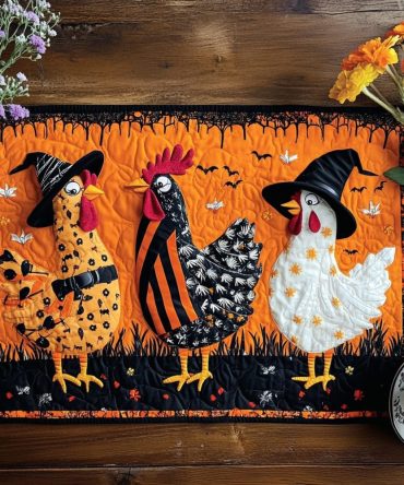 Spooky Chicken Quilted Placemat — Halloween Table Mat with Playful Scare Chicken, Durable Quilted Cotton & Easy-Care Machine-Washable Finish