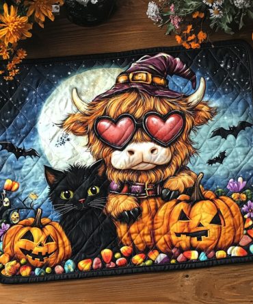 Spooky Cow Quilted Placemat — Haunted Cow Table Accent, Quilted Cotton Placemat for Halloween Dining & Fall Gatherings — Machine Washable & Gift-Ready