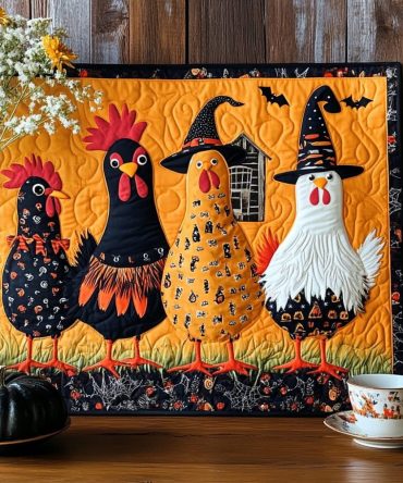 Spooky Farmyard Quilted Table Placemat - Rustic Halloween Dining Mat, Durable Padded Protector, Easy-Care Seasonal Accent