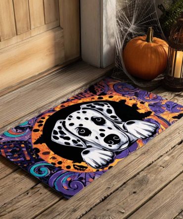 Spooky Swirl Halloween Welcome Mat — Dalmatian Spot Swirl Porch Doormat, Heavy-Duty Weatherproof Rug For Fall & Haunted Homes