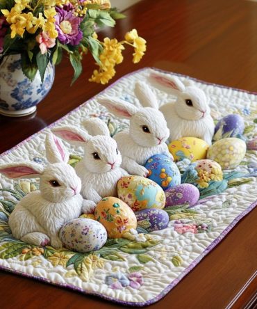 Pastel Bunny Spring Table Mat - Quilted Easter Placemat For Brunch, Cute Bunny Kitchen & Dining Decor, Machine-Washable