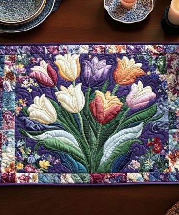 Spring Charm pastel quilted table placemat — soft floral dining mat, machine-washable, non-slip backing for everyday use and seasonal decorating