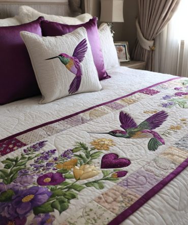 Spring Flight Quilted Bed Runner - Botanical Bird & Floral Bed Scarf For Fresh Seasonal Decor , Lightweight Quilted Throw To Refresh Any Bedroom