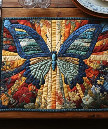Spring Flutter Quilted Placemat — Pastel Butterfly & Floral Table Mat, Reversible, Cushioned Quilting for Everyday Dining, Stain-Resistant & Washable