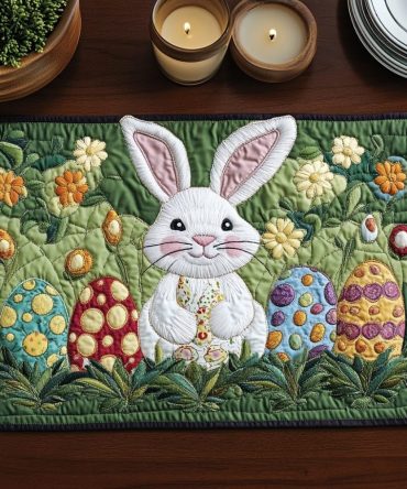 Spring Hop Quilted Placemat - Cheerful Bunny & Bloom Design, Reversible Cotton, Machine Washable, Ideal Easter & Spring Table Decor