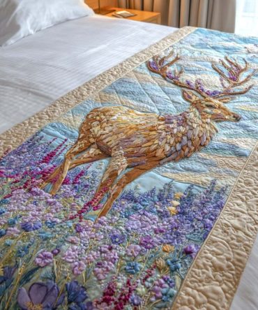 Spring Floral Quilted Bed Runner — Fresh Garden Bedding Accent For King & Queen Beds, Reversible Decorative Scarf