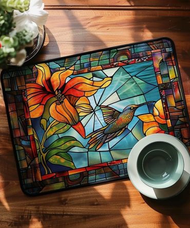 Vivid Stained-Glass Hummingbird Quilted Placemat — Artistic Table Accent For Dining & Garden Parties, Durable Decorative Mat