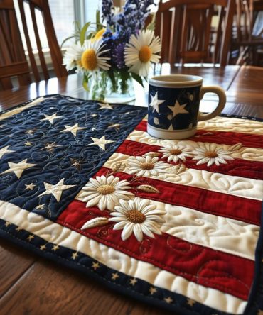 Star-Spangled Patriotic Quilted Placemat — Americana Table Decor, Durable Cotton Blend, Fourth Of July Ready, Reversible & Easy-Care