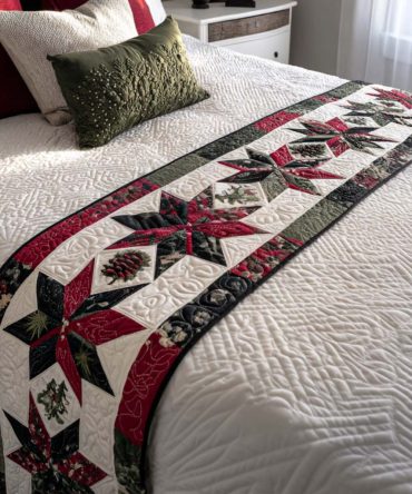 Star Shine Quilted Bed Runner — Sparkling Night Sky Bedding Accent For Holiday Or Year-Round Glam, Soft Quilting, Reversible & Washable