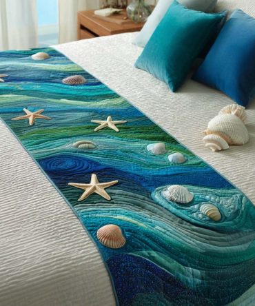Starfish Shore Quilted Bed Runner — Coastal Bedroom Decor With Elegant Starfish Design, Reversible, Soft & Durable Accent Runner