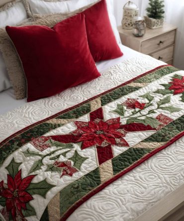 Starlight Noel Luxury Quilted Bed Scarf — Elegant Holiday Bed Runner For Starry Seasonal Decor & Upscale Bedroom Styling