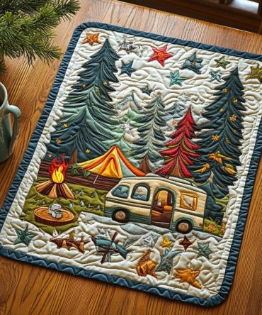 Starlit Campsite Quilted Placemat — Rustic Camping & Indoor Table Decor, Durable Quilted Placemat for Picnics, Easy-Care & Heat-Resistant