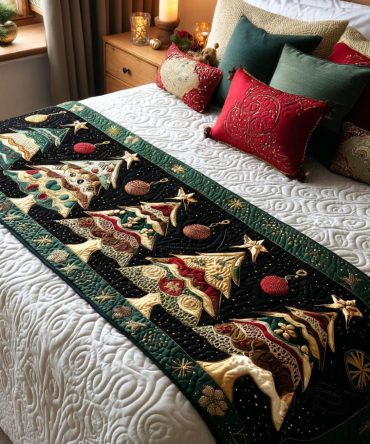 Starlit Eve Quilted Bed Runner - Midnight Navy & Silver Star Pattern For Christmas Bedroom, Luxe Quilted Accent, Machine Washable