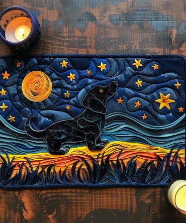 Night Sky Dashie Quilted Placemat - Dog Lover Table Mat with Star Pattern, Soft Insulated Padding, Non-Slip & Easy Care