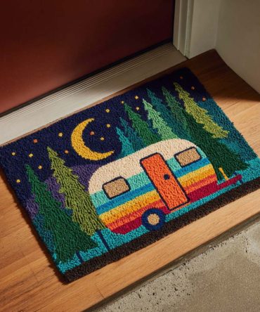 Starry Night Camper Welcome Mat - Celestial Camper Doormat For Outdoor Adventure Lovers, Non-Slip Porch Rug, Durable Travel Home Decor