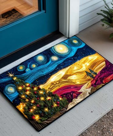 Starry Christmas Front Door Mat — Sparkling Seasonal Doormat For Holiday Porches, Foyers And Festive Home Entrances