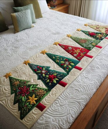 Starry Night Quilted Bed Runner - Elegant Night-Sky Bedding Accent With Soft Quilting, Reversible Design For Queen & King Beds, Holiday Ready