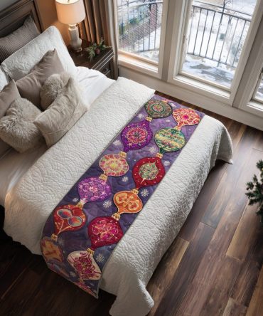 Starry Noel Quilted Bed Runner - Sparkling Star Holiday Bedding Accent, Luxurious Quilted Throw For Foot Of Bed, Christmas Night Ambience