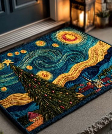 Starry Tree Christmas Doormat - Twinkling Star Tree Holiday Welcome Mat, Heavy-Duty Coir With Non-Slip Backing For Porch & Entry