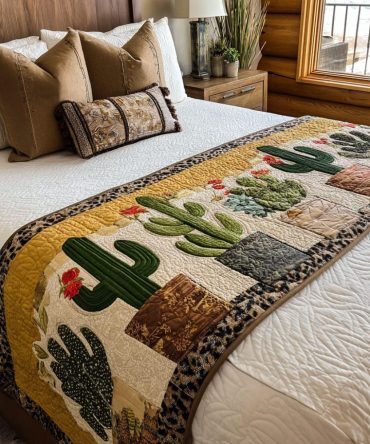 Geometric Quilted Bed Runner For Crisp Modern Style - Sharp Lines, Durable Cotton Bed Scarf For Queen & King Beds