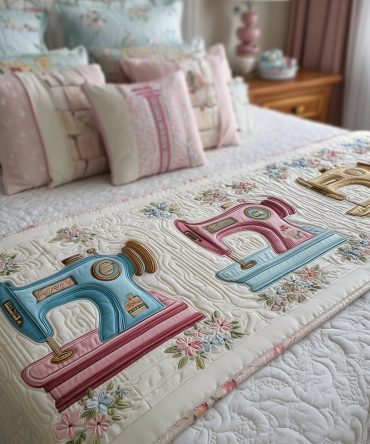 Decorative Quilted Bed Runner — Joyful Stitch Motif For Cozy Bedroom Styling, Lightweight & Machine Friendly