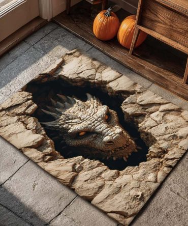 Stone Dragon Doormat — Mythical Dragon Welcome Mat With Stone Texture Look, Durable Outdoor/Indoor Rug, Non-Slip & Weather-Resistant Design