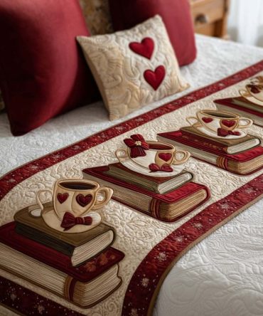 Story Of Love Quilted Bed Runner — Narrative-Inspired Heart Accent For Beds, Plush Quilting, Easy To Wash & Maintain