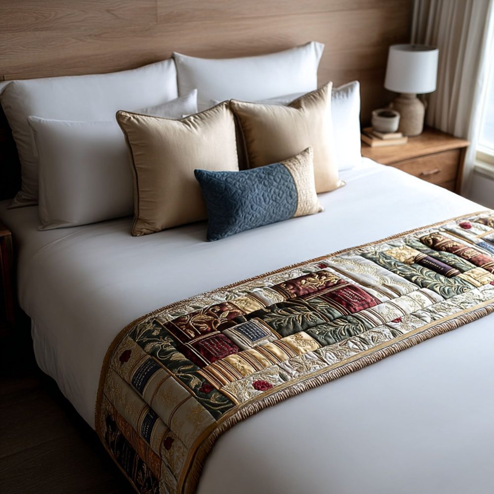 Storybook Sanctuary Quilted Bed Runner — Whimsical Floral Cotton Bed Scarf, Lightweight, Reversible, Perfect For Nursery Or Guest Room