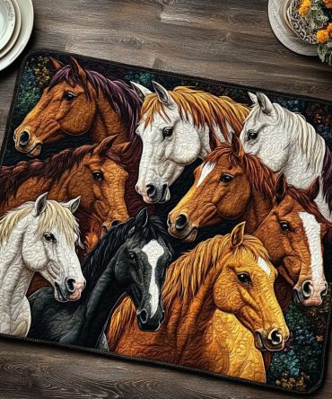 Elegant Equestrian Quilted Table Mat — Horse Lover Placemat, Durable Cotton, Machine Washable, Rustic Dining Accent